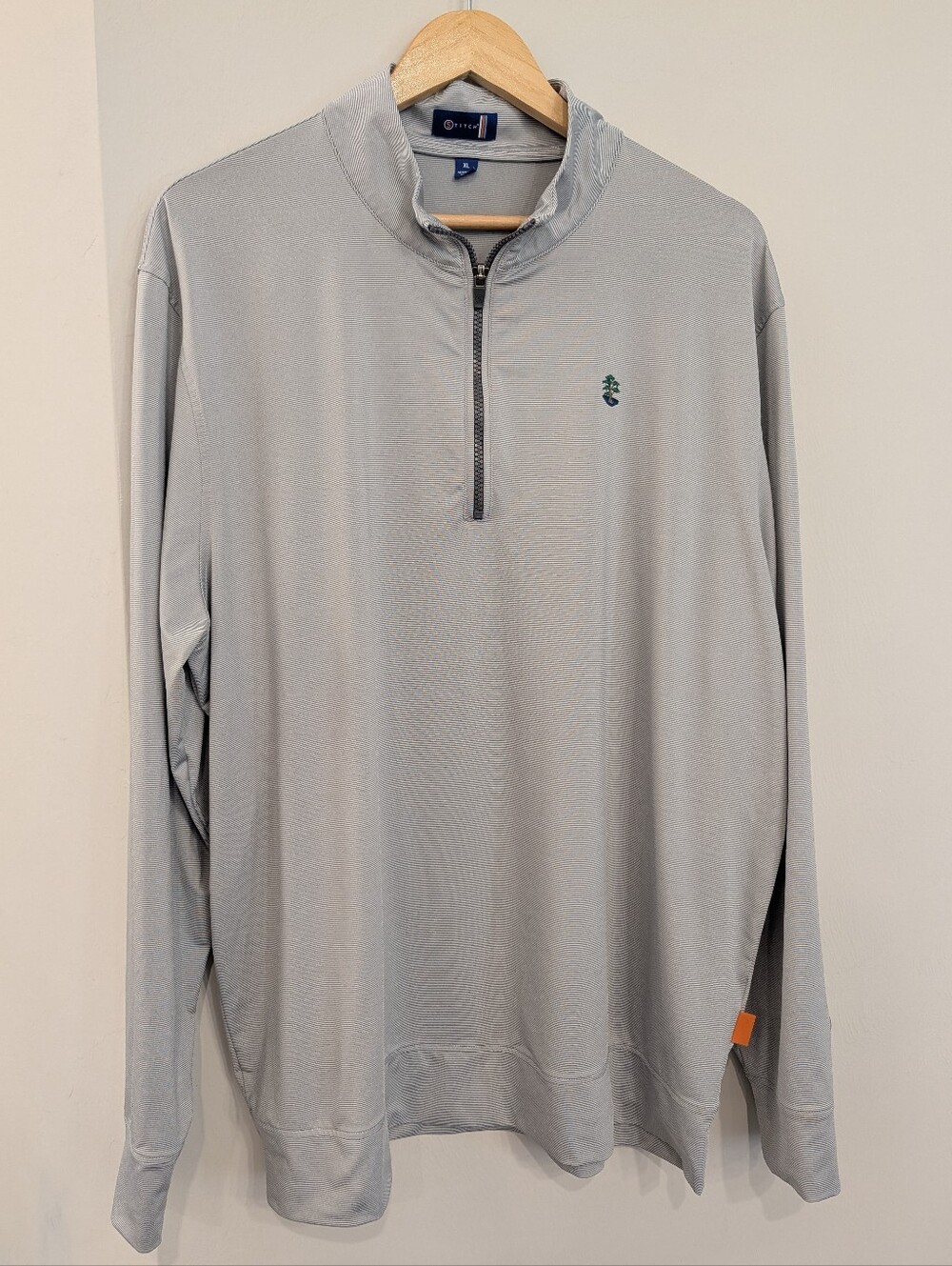 Stitch Golf Naples Country Club Grey & White Striped Mens Quarter Zip Size XL